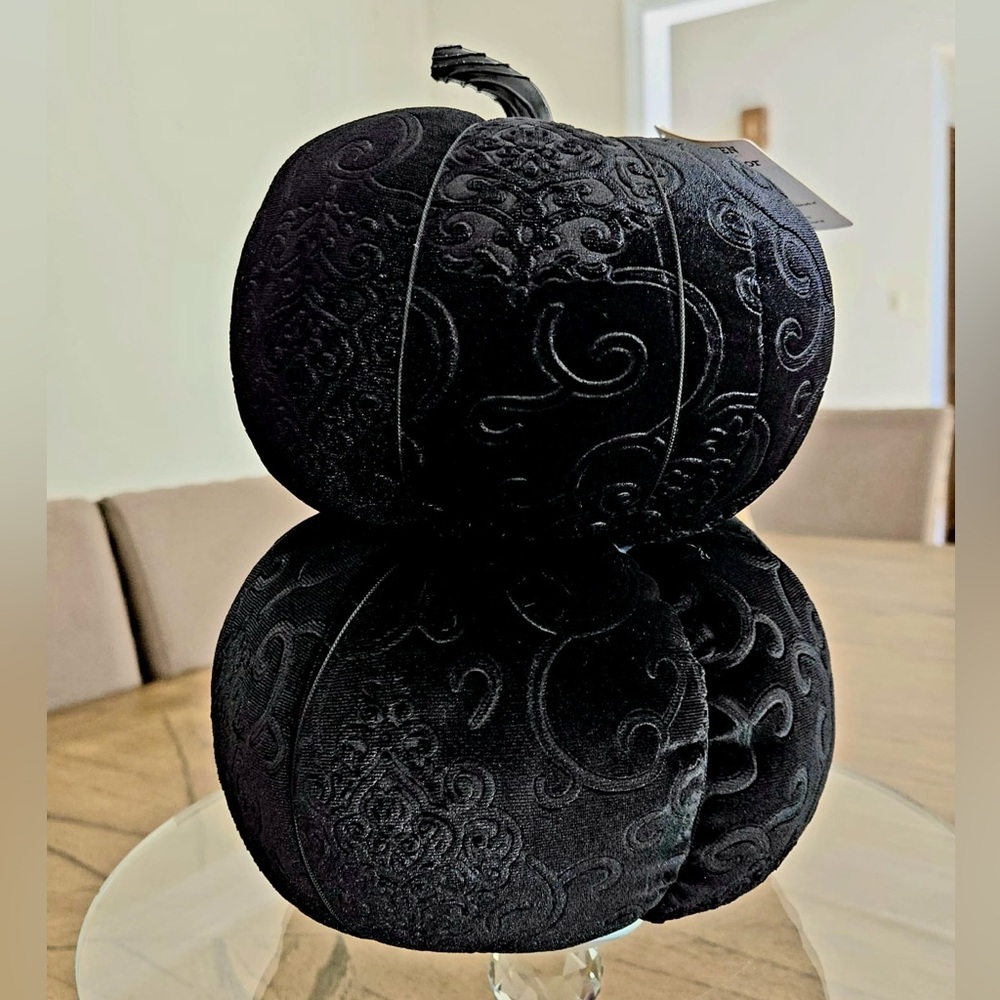 Set of 2 Black Velvet Pumpkin Plushie